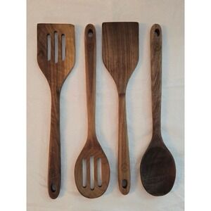Martha Stewart Walnut Wood Cooking Utensils Spatula Spoon Set 4 Piece